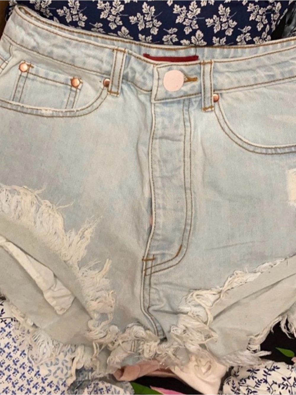 Signature Light Blue Distressed Denim Shorts